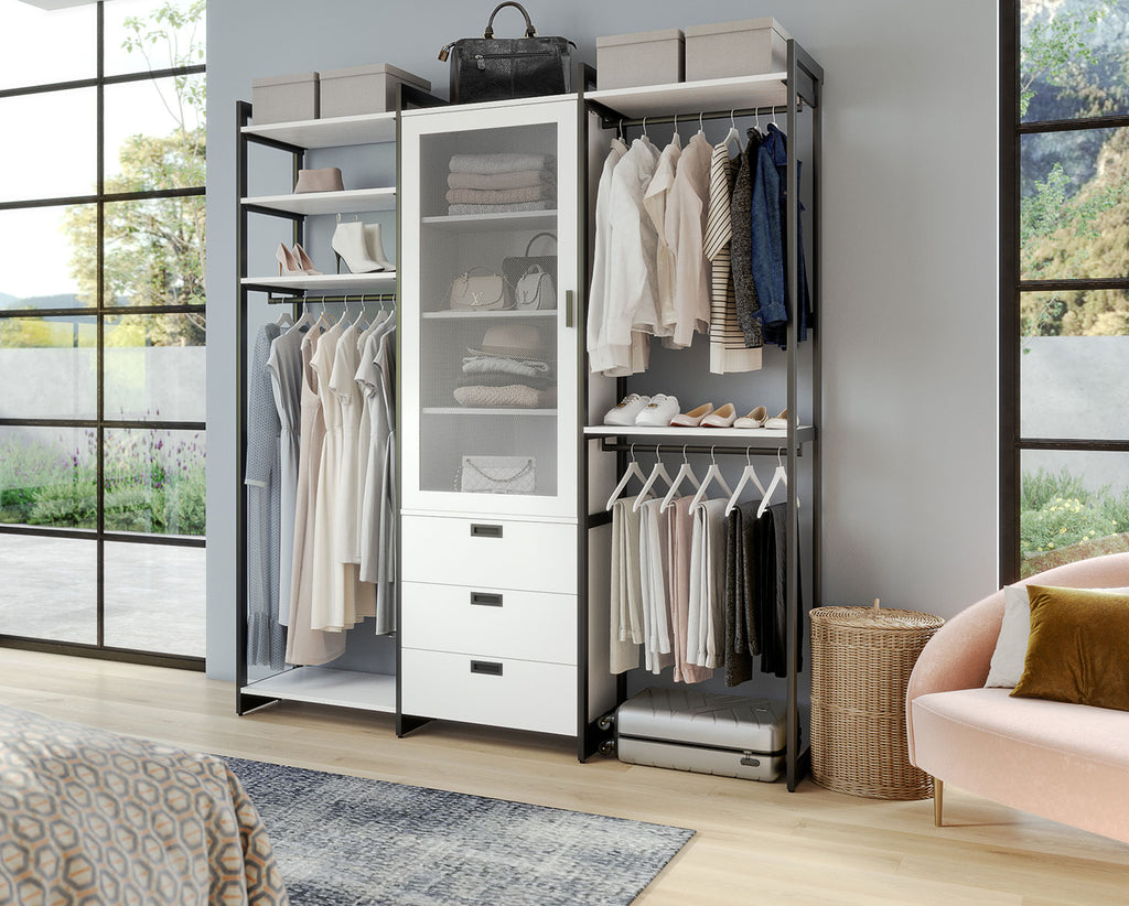 California Closets The Everyday System 72 W 14D Hanging & 3 Drawer Cabinet Closet System Martha Stewart Finish: Perry Street White Woodgrain Graph